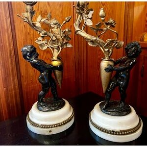 Candlestick Cherub lamps (pair) Bronze, Brass & Marble circa 1890’s